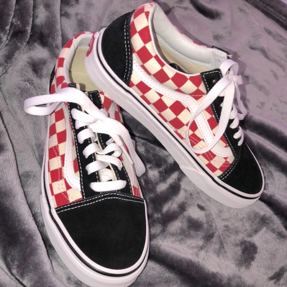red and black checkered old skool vans